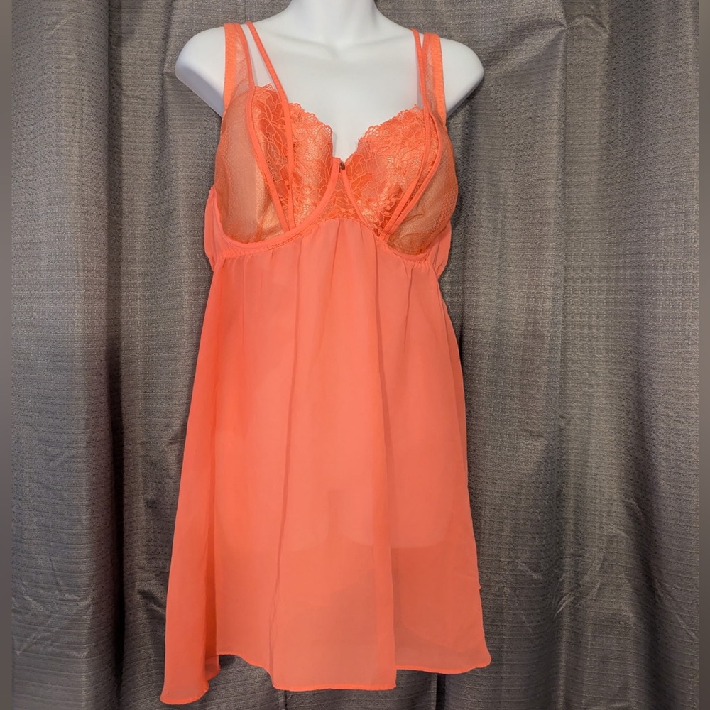 Elegant Coral Lace Babydoll Lingerie Dress